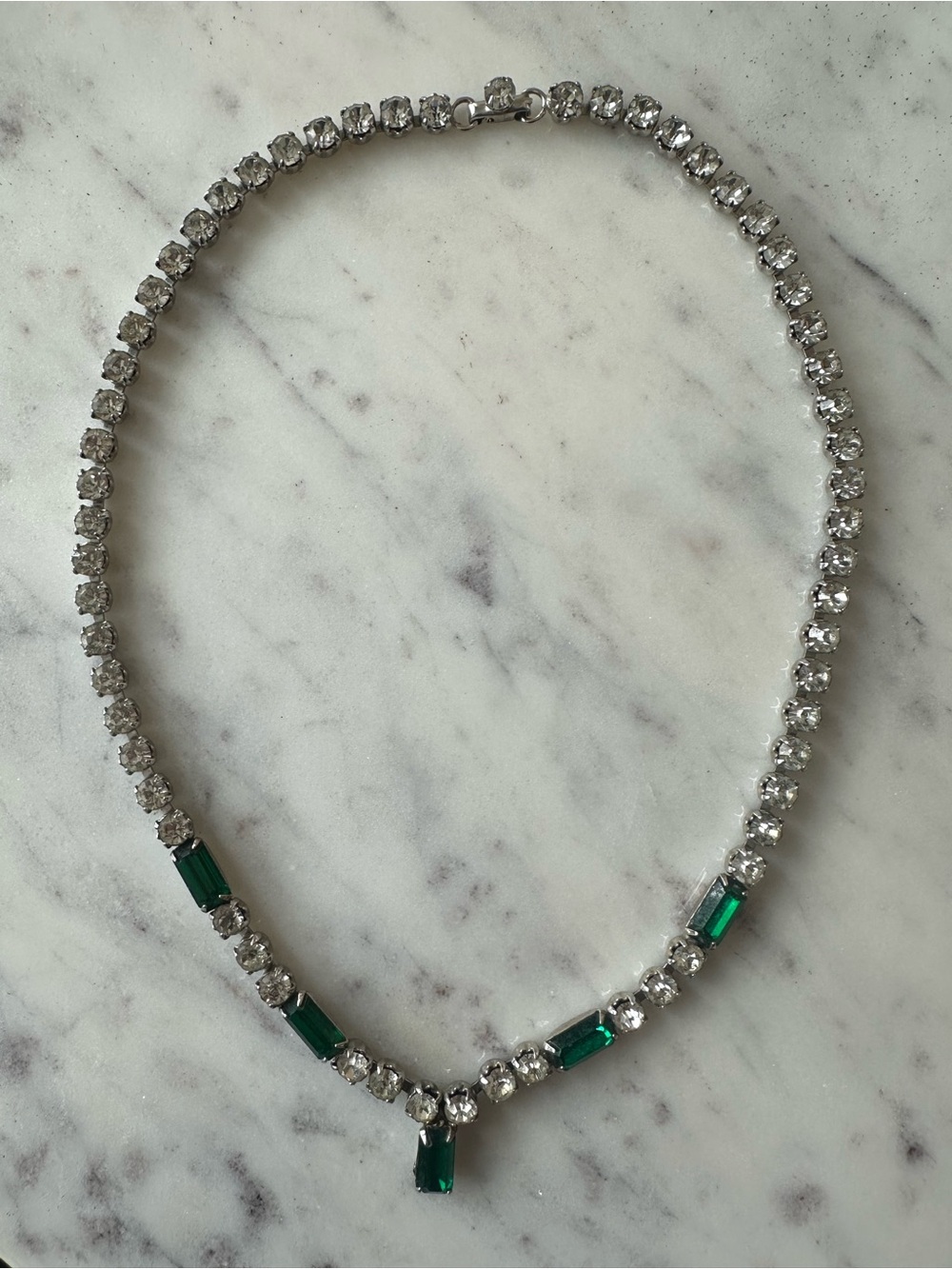 Emerald-Cut Green & Clear Crystal Tennis Necklace